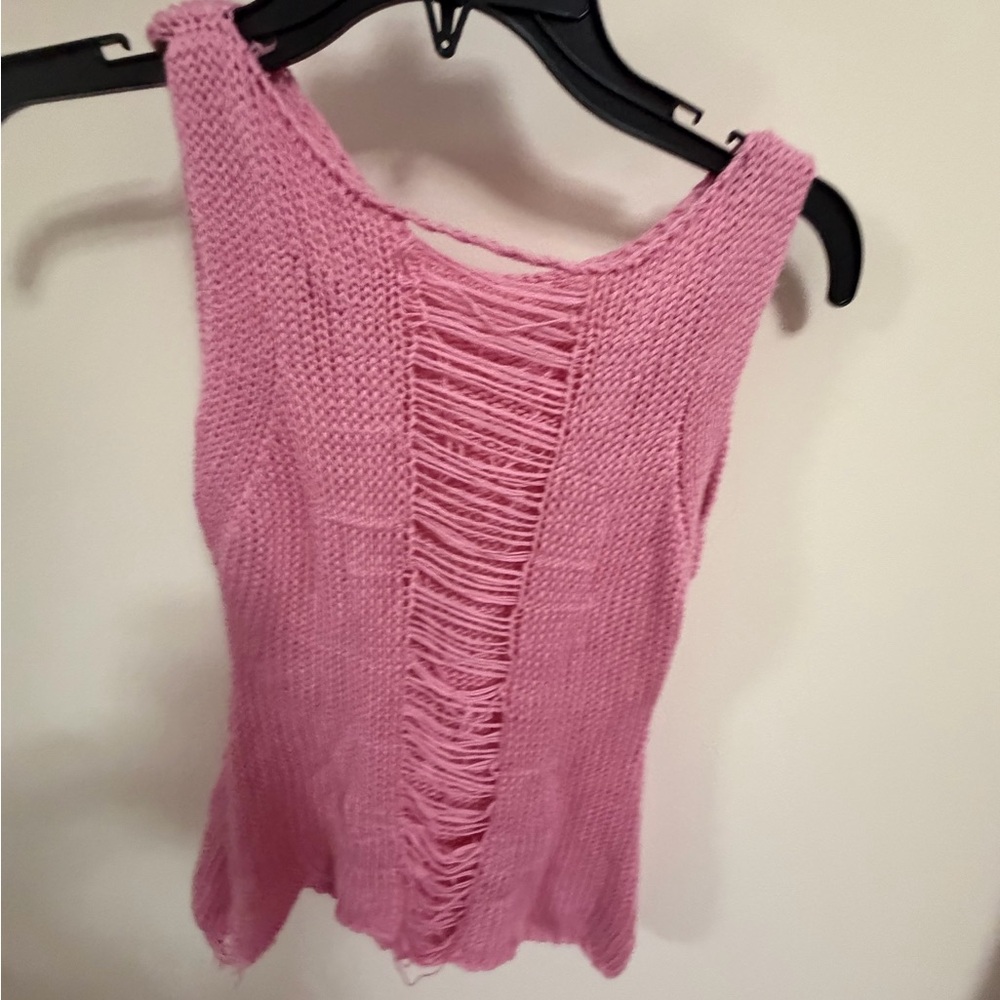 Pink Knit Sleeveless Top with Ladder Back